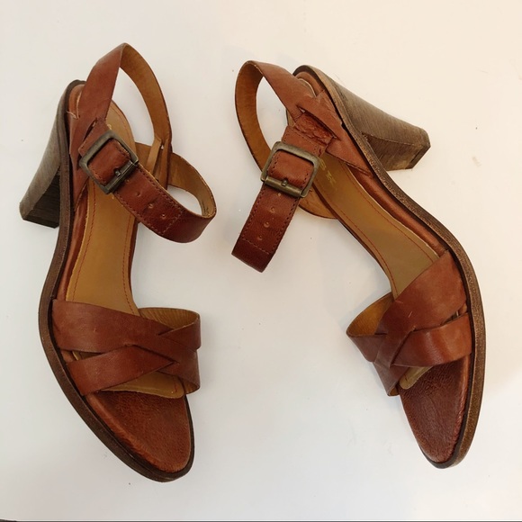 Trask Summer Brown Leather Heeled Sandal Sz 7 - Picture 4 of 7